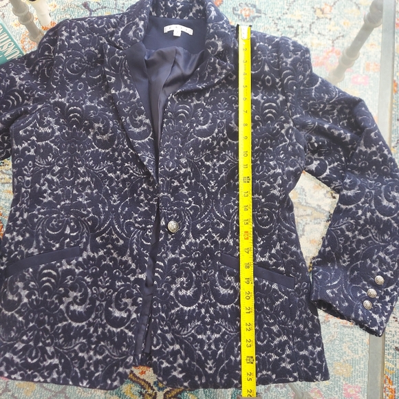 12 Cabi Wool Blend Blue Scroll Style Lined Jacket Blazer - Picture 9 of 10